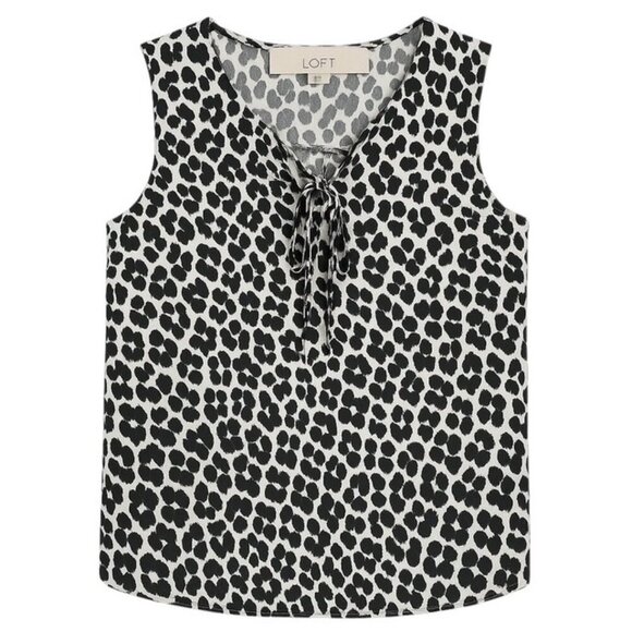 Ann Taylor LOFT Animal Print Tie-Neck Sleeveless Elastic Hem Blouse - Size XS - Picture 1 of 6